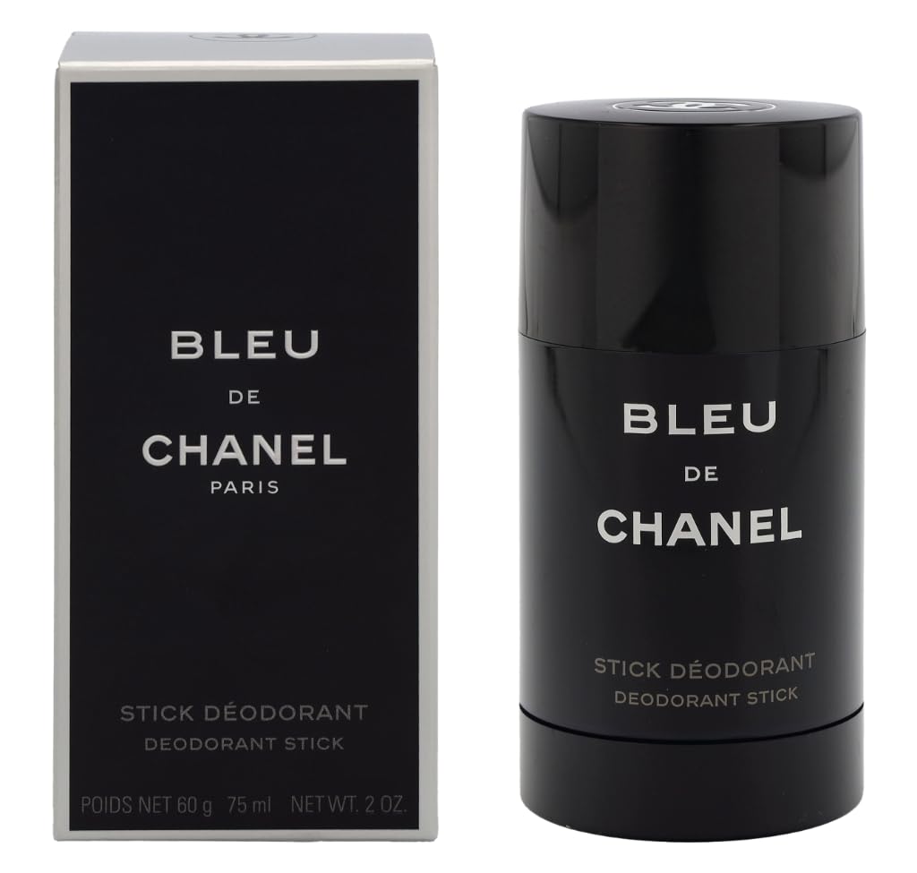 CHANEL Bleu De CHANEL deodorant stick packaging showcases sleek design and lasting convenience.
