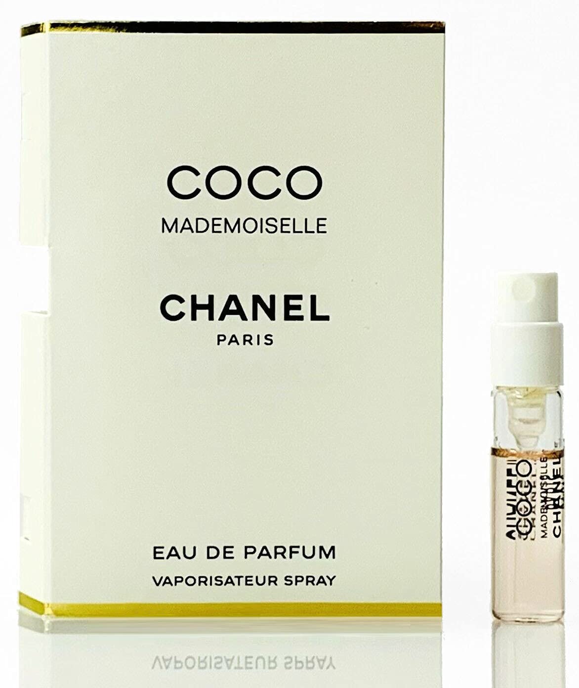 CHANEL Coco Mademoiselle EDT mini vial on card for travel-ready, refined scent touch.