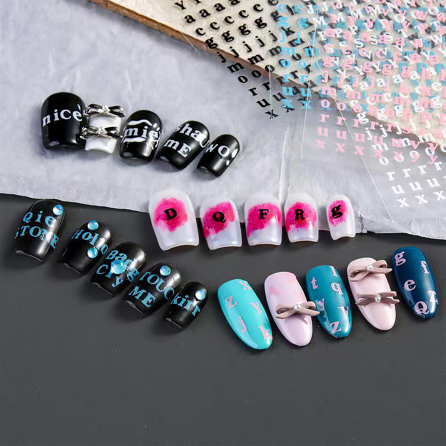 CHANGAR letter nail stickers in six colors for versatile designs.