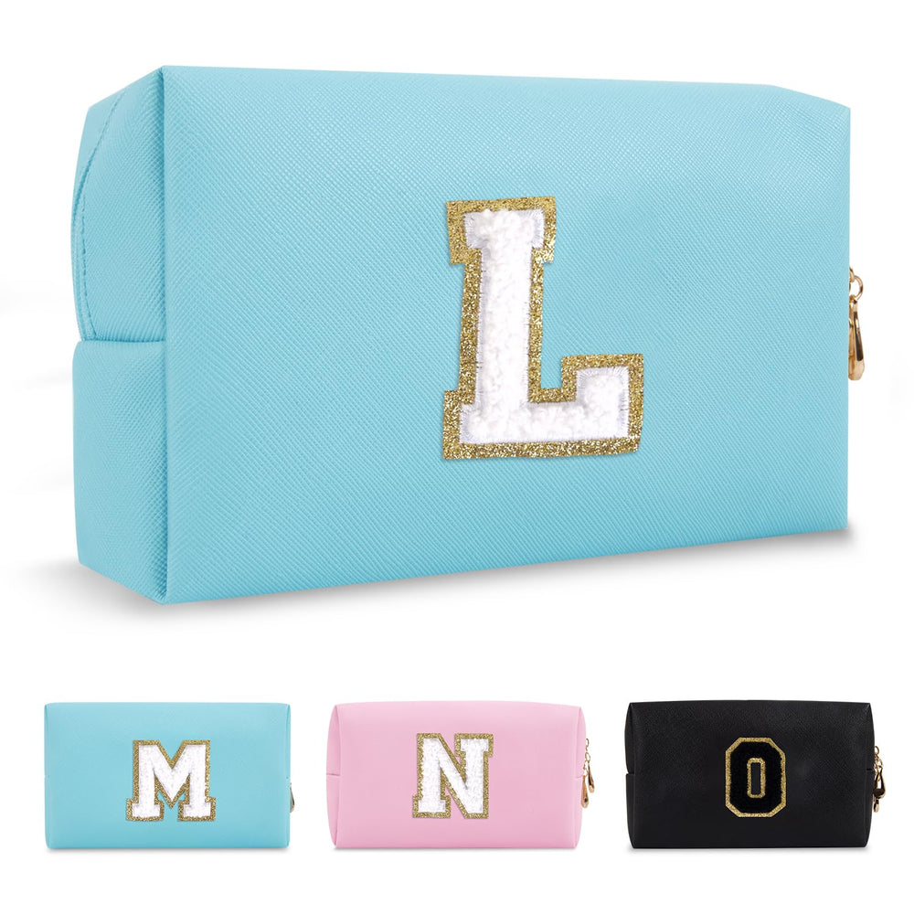 ChaoGreat small personalized patch makeup bag with blue initial patch for travel
