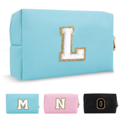 ChaoGreat small personalized patch makeup bag with blue initial patch for travel