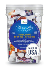 Chap-Lip Lip Balm jar with six flavors offers total hydration.