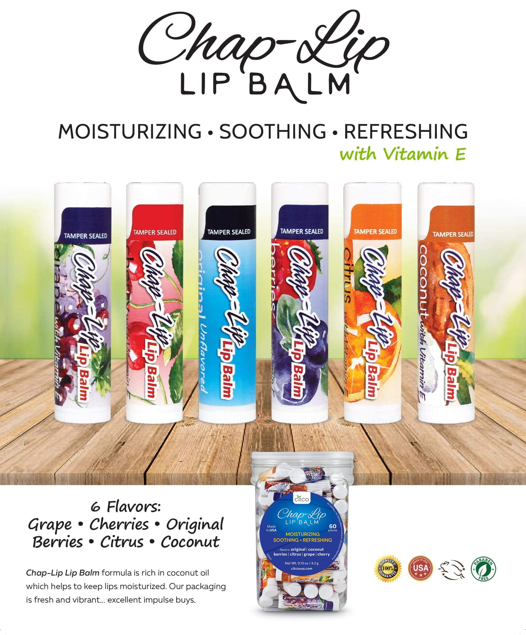 Chap-Lip Lip Balm six flavors variety invites effortless on-the-go lip care.