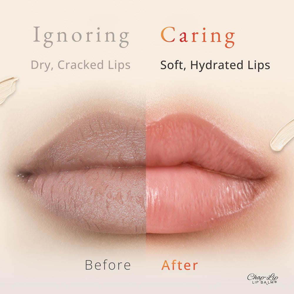 CHAP-LIP Original lip balm ingredients including beeswax, coconut oil, and cocoa butter.
