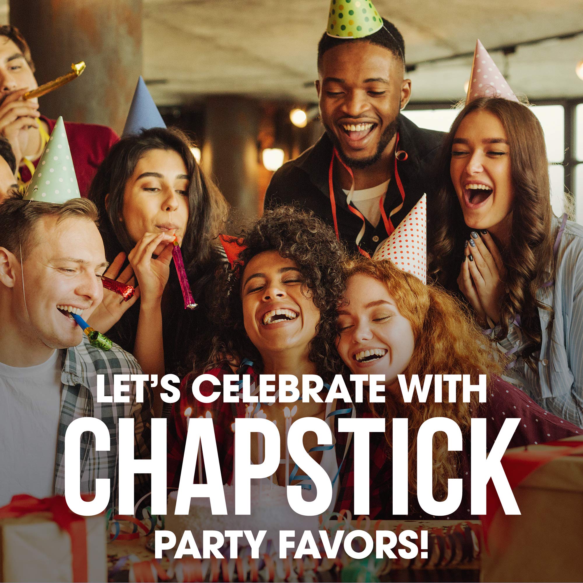 ChapStick birthday cake flavor tubes sparkling festive lip care moment.