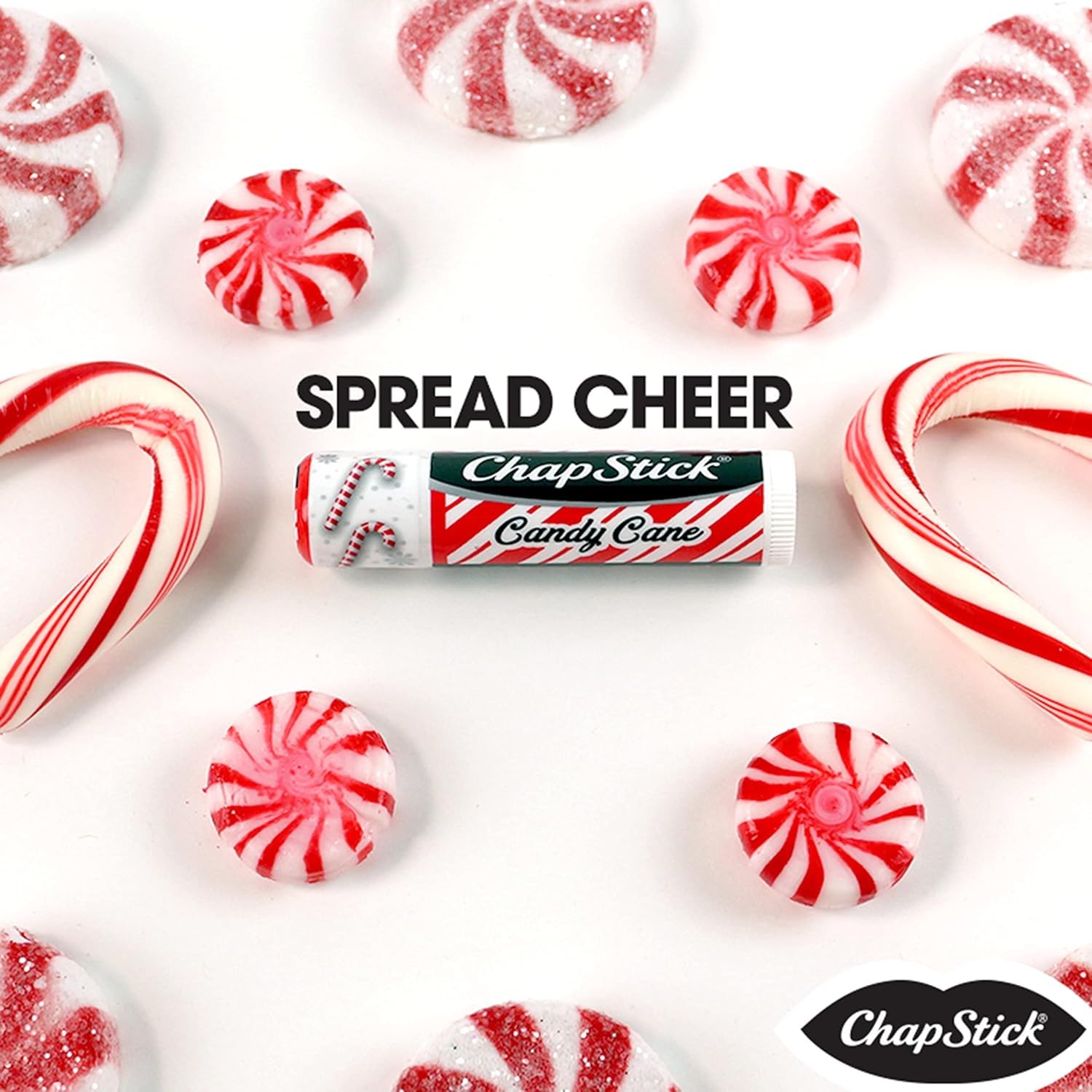 Twist-cap ChapStick Candy Cane showing clean, reapplication.