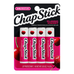 ChapStick classic cherry front view showing four tubes and easy portability