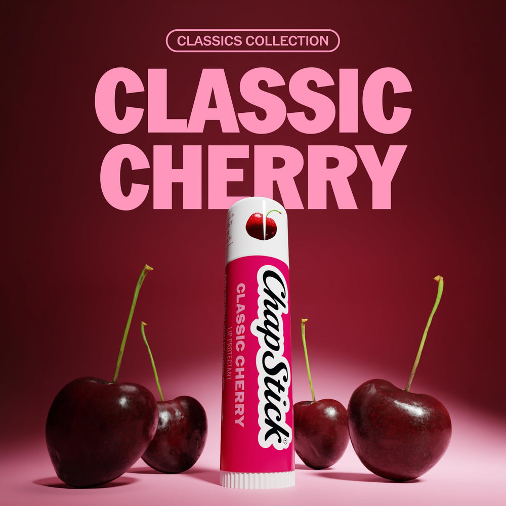 Close-up of a single ChapStick cherry tube highlighting smooth twist-up design