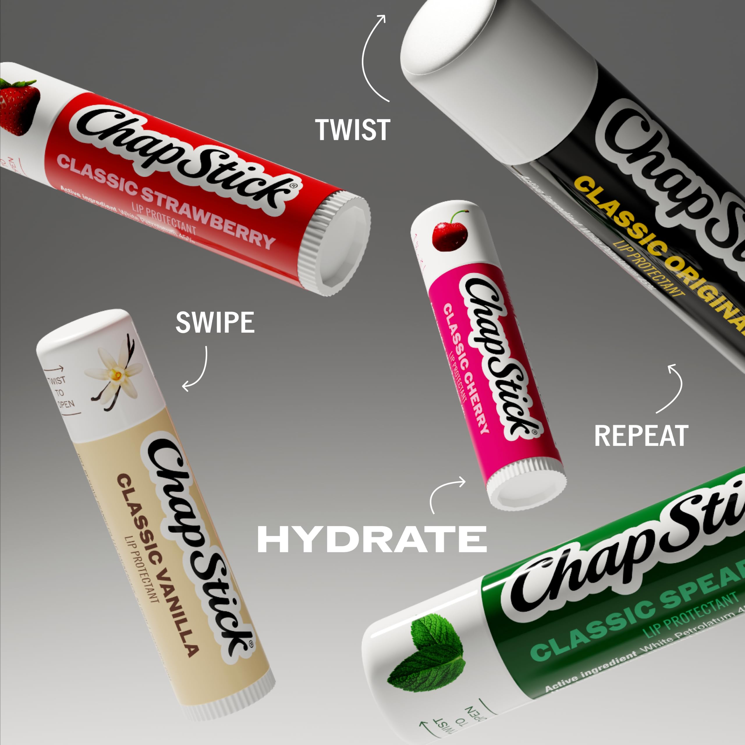 Outdoor winter scene with ChapStick cherry protecting lips from cold wind