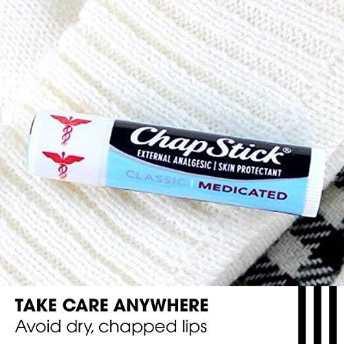 ChapStick Classic Medicated lip balm on desk shows everyday lip protection.