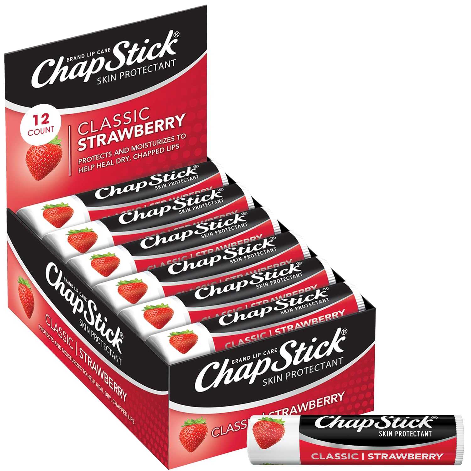 ChapStick Classic Strawberry lip balm tubes pack keeps lips hydrated on the go