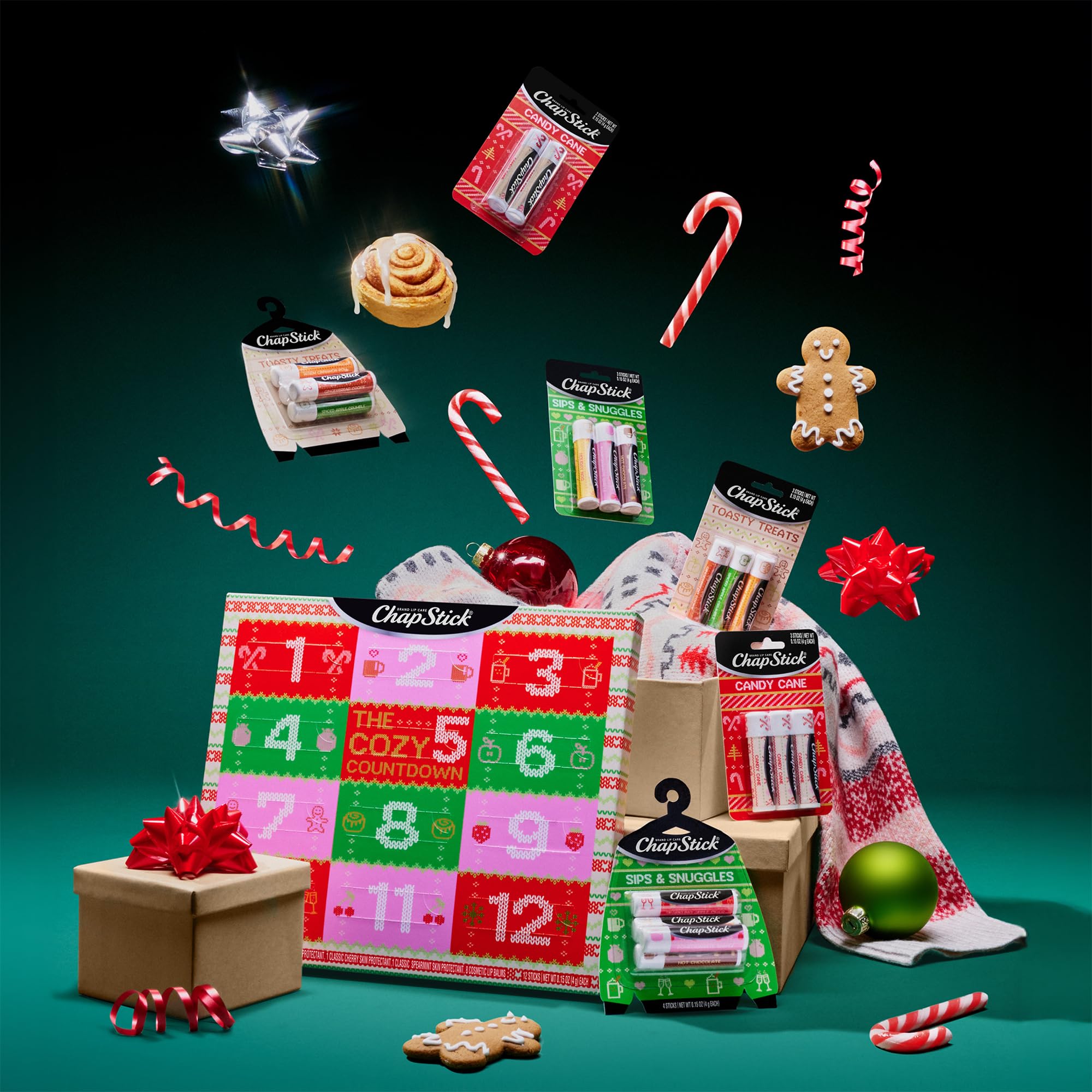 ChapStick cruelty-free lip balm in holiday packaging, ideal stocking stuffer.