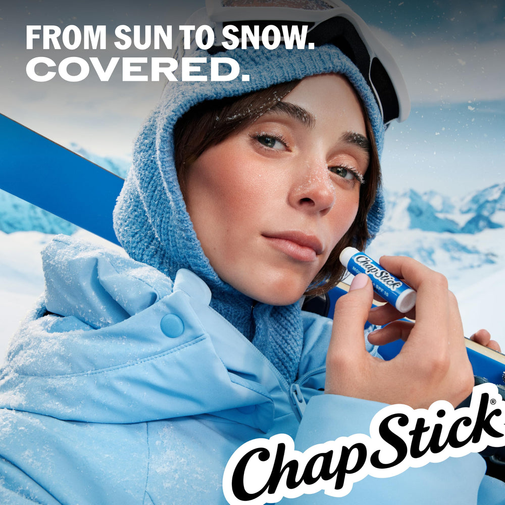 Close view of ChapStick label and ingredients highlighting safety features