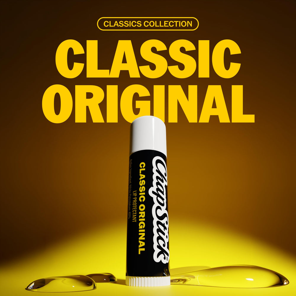 Close-up of one ChapStick Original stick twisted up for easy application
