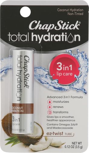 ChapStick Total Hydration Coconut Lip Balm Application; easy glide for quick lip refresh.