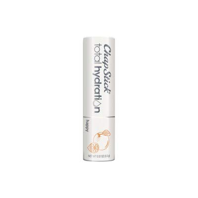 ChapStick Total Hydration lip balm application with Happy scent for mood lift.