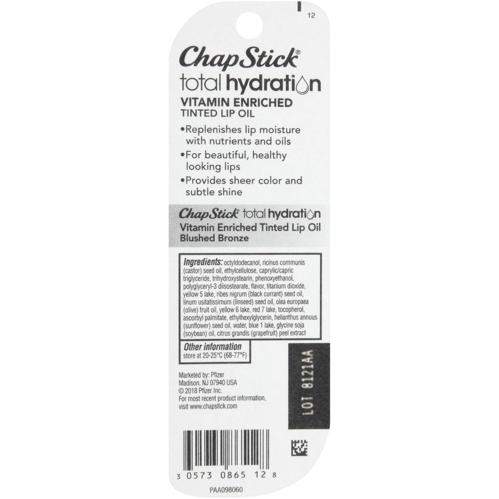 ChapStick Total Hydration with peach tea scent adds pleasant flavor during wear.