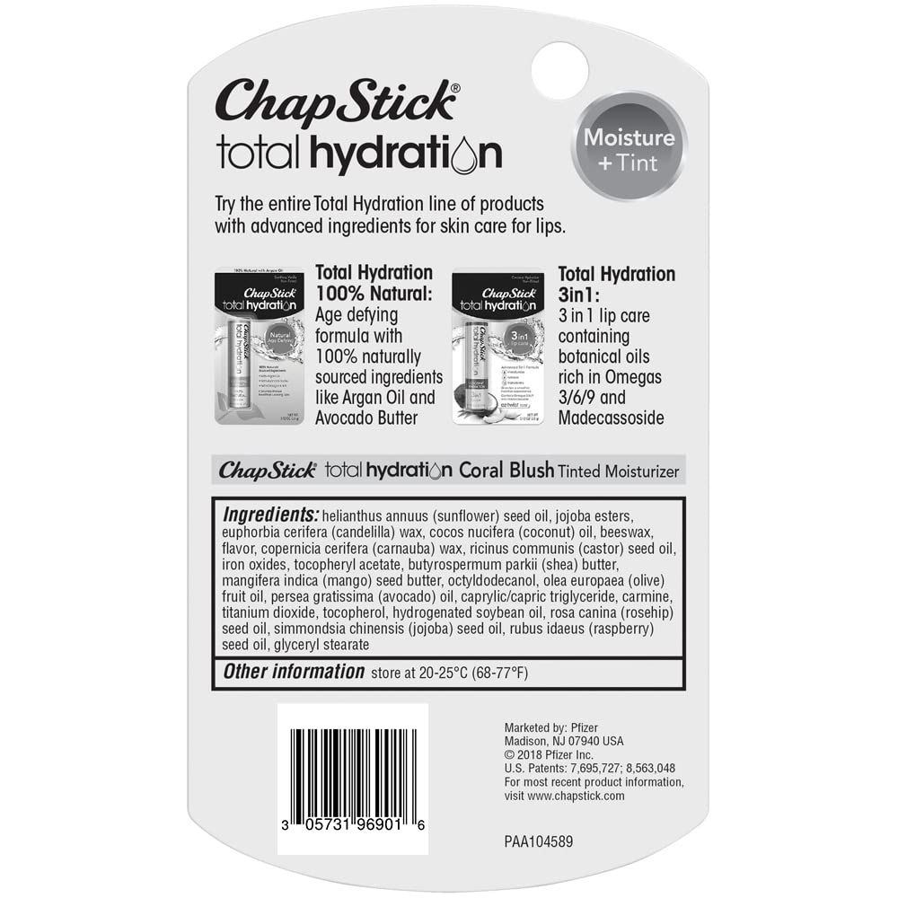 ChapStick Total Hydration Tint Coral Blush color swatch reveals natural coral shade.