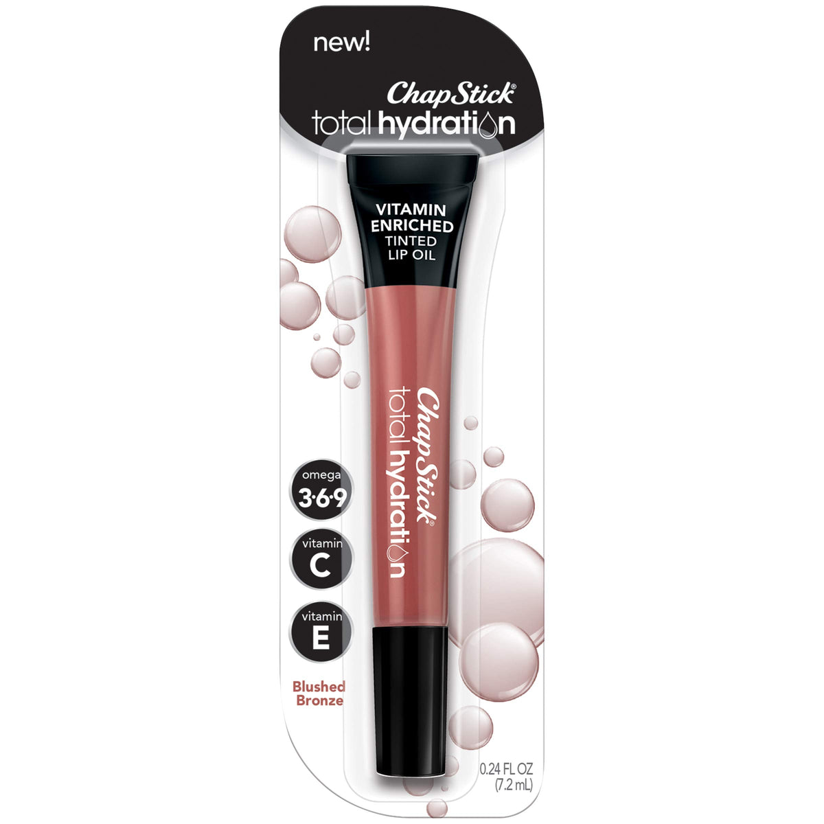 ChapStick Total Hydration lip oil in Blushed Bronze tube for soft, non-sticky shine.