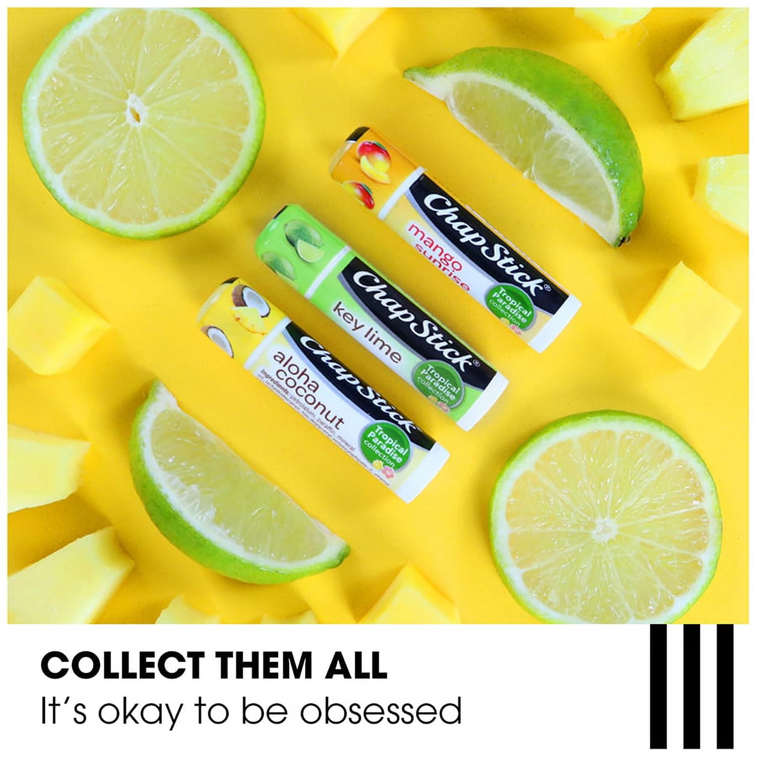 ChapStick Tropical Paradise three-pack tubes ready for versatile lip care options.