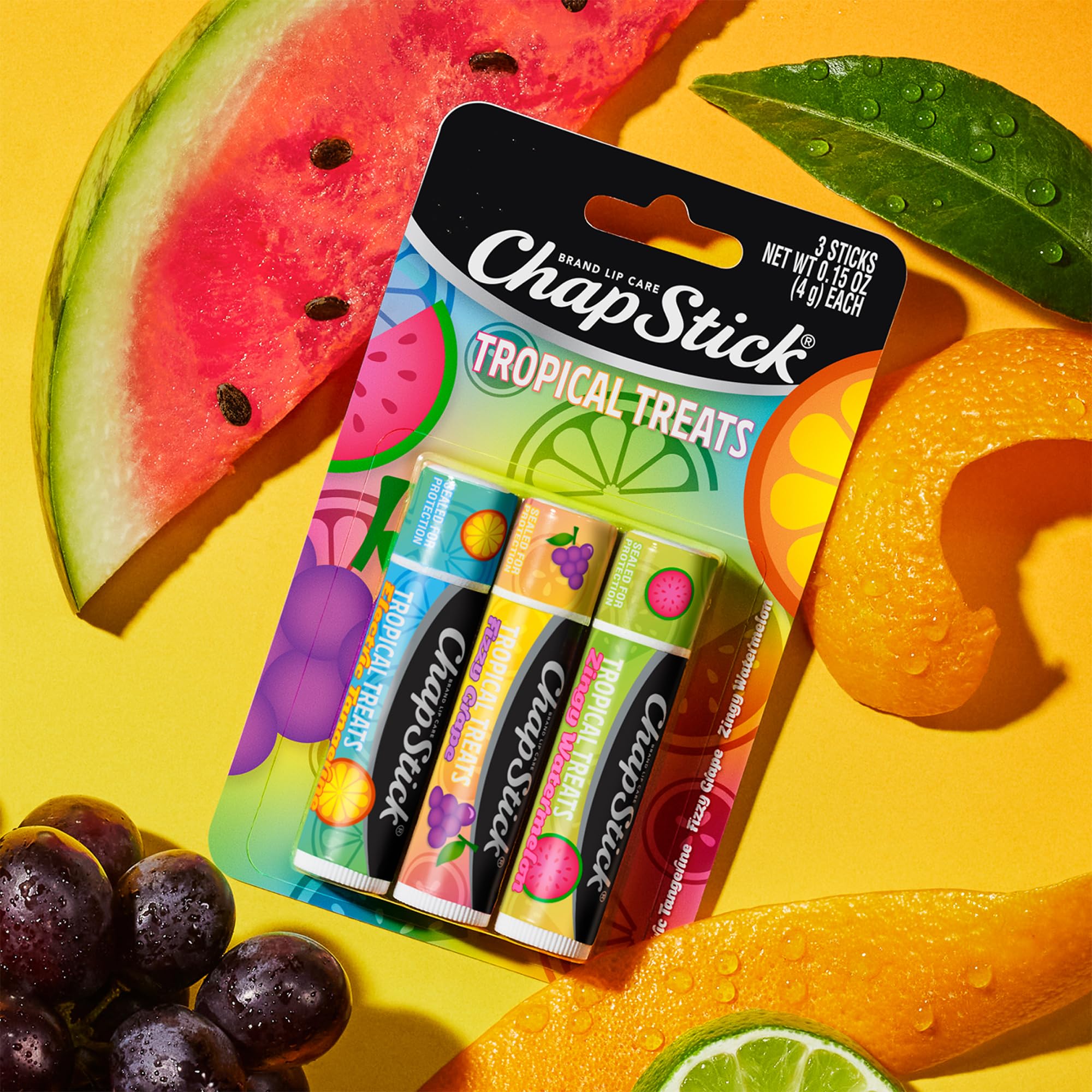 ChapStick Fizzy Grape lip swatch emphasizes smooth hydration and grape flavor
