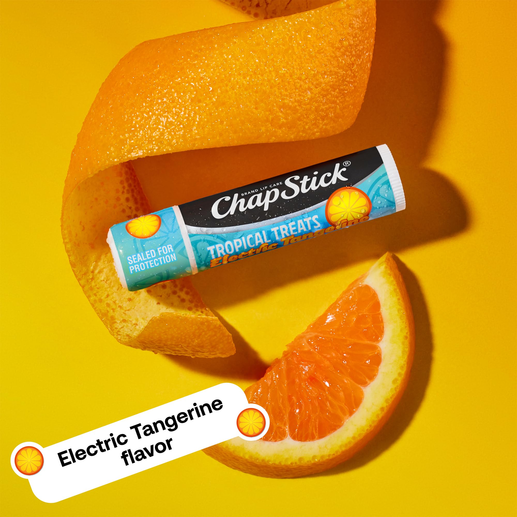 ChapStick Tropical Treats packaging front highlights three flavors in a three-pack