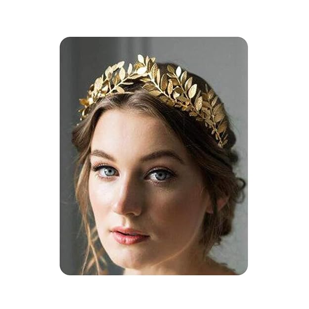 Chargances bridal gold leaf crown headpiece for wedding day elegance.