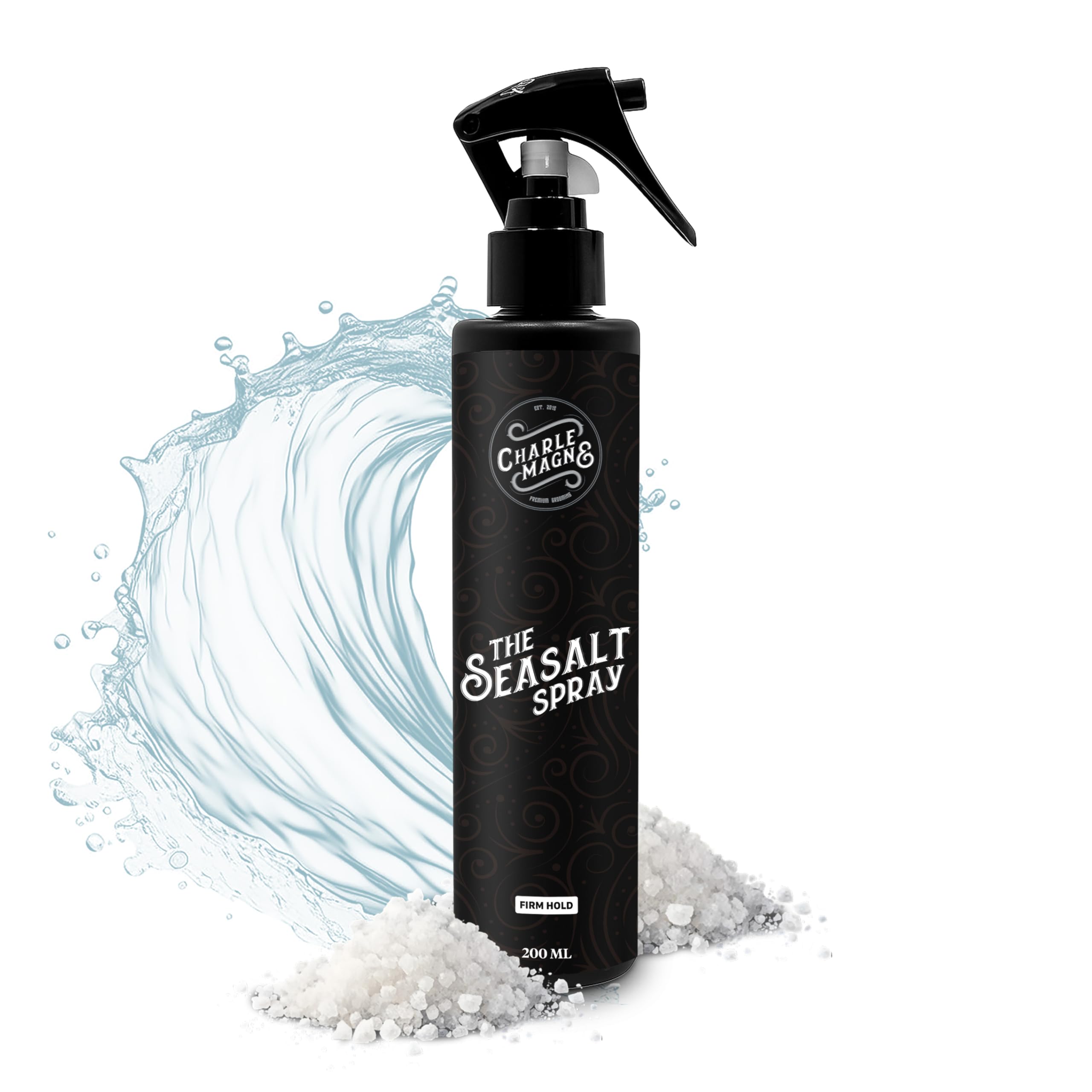 Charlemagne Sea Salt Hair Spray bottle front shows matte finish and Mediterranean Breeze scent