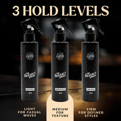 Charlemagne sea salt spray in hands for quick styling