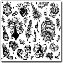 CHARLENT black old-school tattoos sheets show timeless designs for quick, painless body art