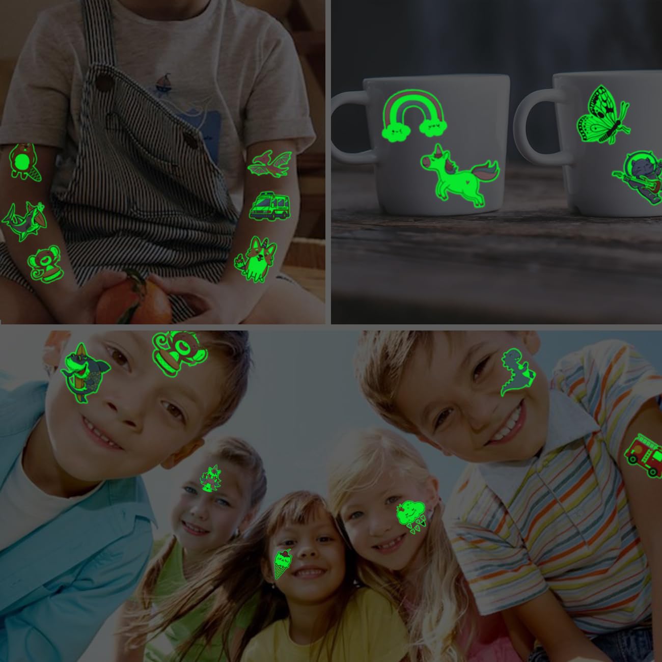 CHARLENT glow-in-the-dark tattoos set with vivid luminescence.