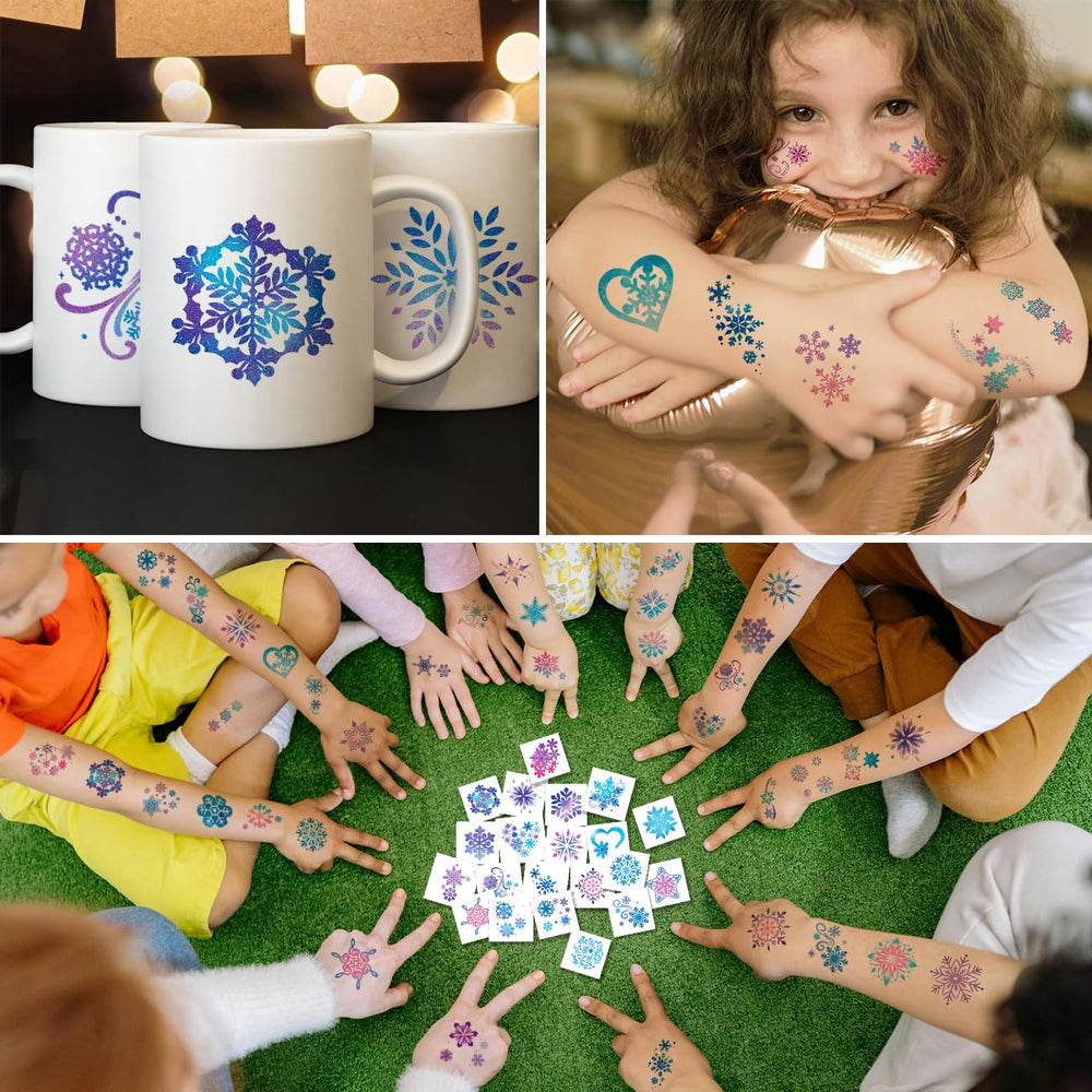 CHARLENT glow and shimmer snowflake tats add eye-catching accents.