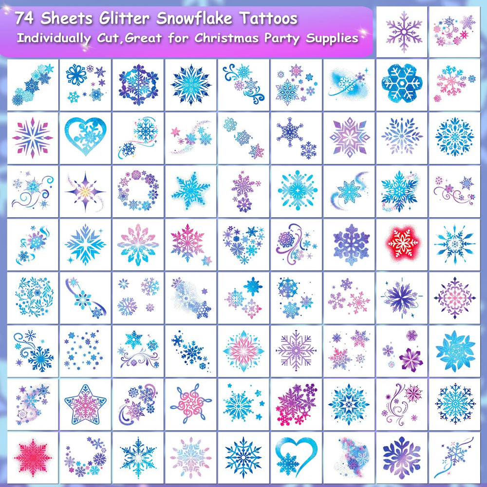 CHARLENT kid-friendly snowflake tattoos with vivid glitter for festive wear.