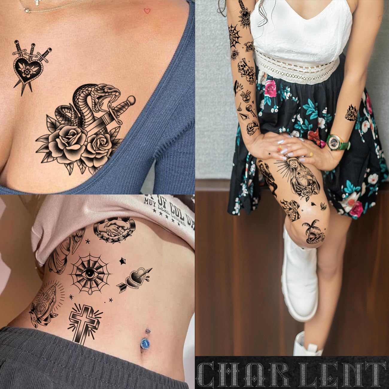 CHARLENT long-lasting temporary tattoos ensure durable non-permanent style