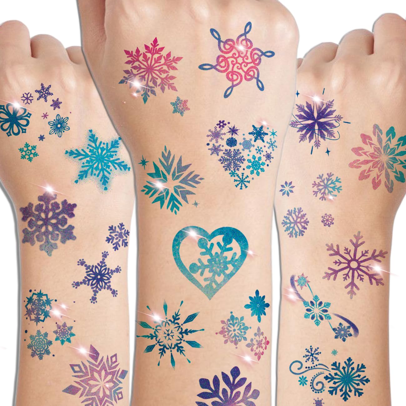 CHARLENT pre-cut snowflake tattoo sheets simplify party prep and sharing.