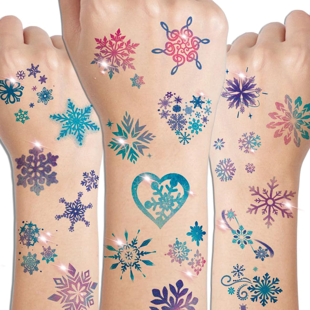 CHARLENT pre-cut snowflake tattoo sheets simplify party prep and sharing.