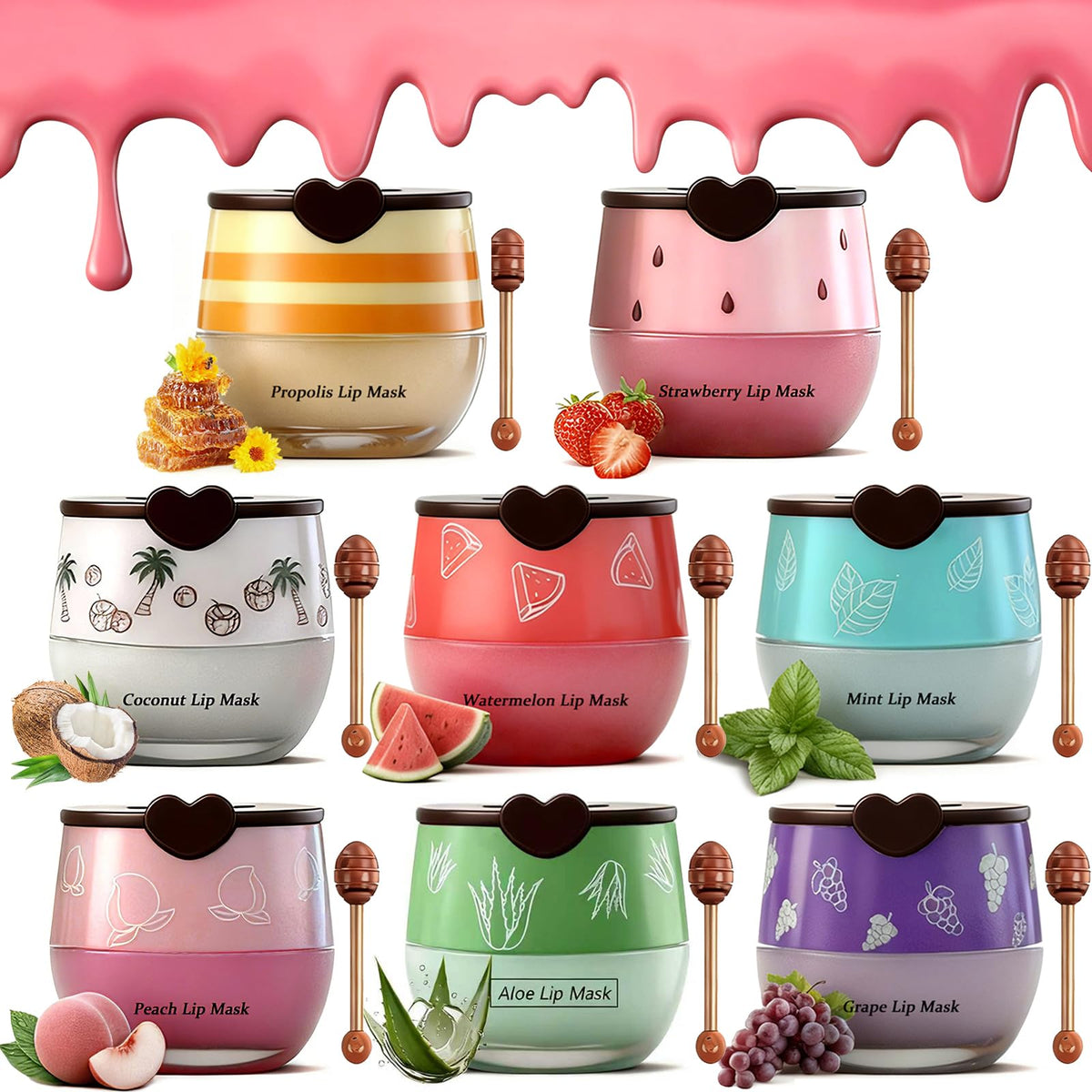 Charm Kiss 8pc lip balm pot varieties for deep hydration.