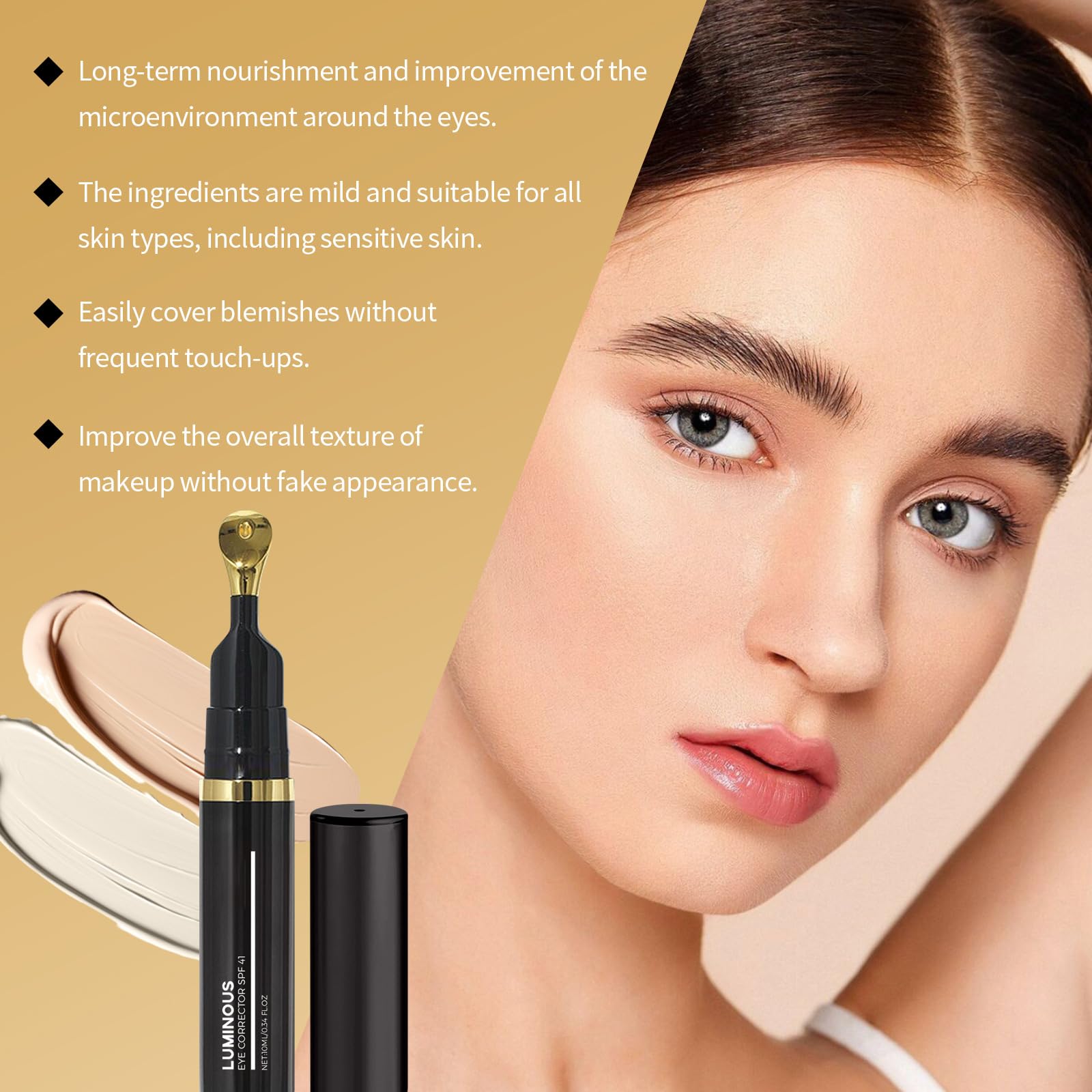 Charm Kiss Eye Corrector peach undertone tint demonstrates color correction