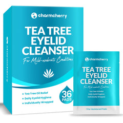 CharmCherry eyelid wipes packaging close-up for travel-friendly eye care