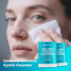 CharmCherry Tea Tree Eyelid Wipes close-up showing wipe texture for gentle cleansing