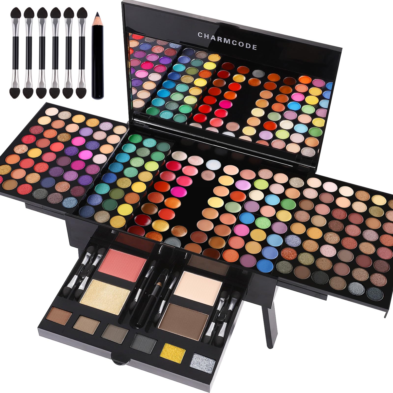 CHARMCODE 190 Colors eyeshadow palette open showing wide shade range for versatile looks