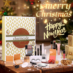 CHARMCODE makeup advent calendar essentials closeup showcasing 24-piece kit versatility.