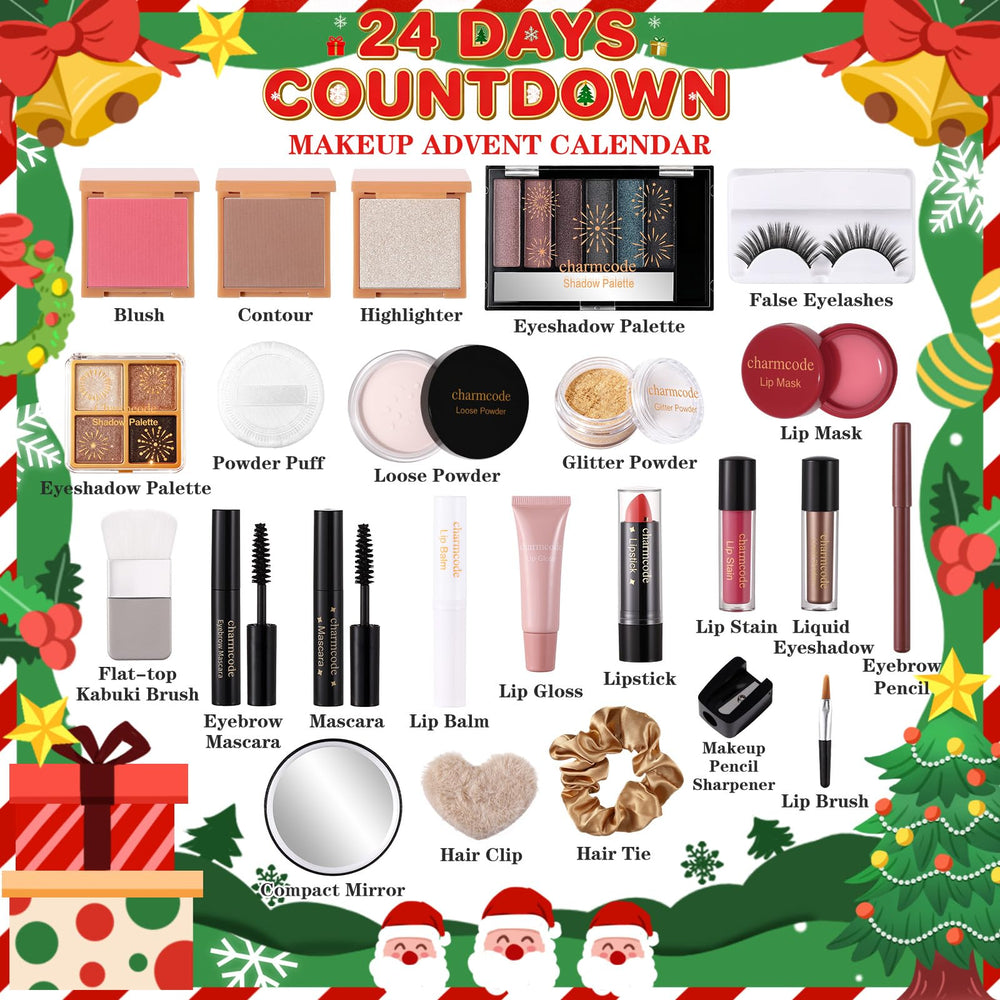 CHARMCODE advent calendar window surprises closeup highlighting hidden cosmetics behind numbers.