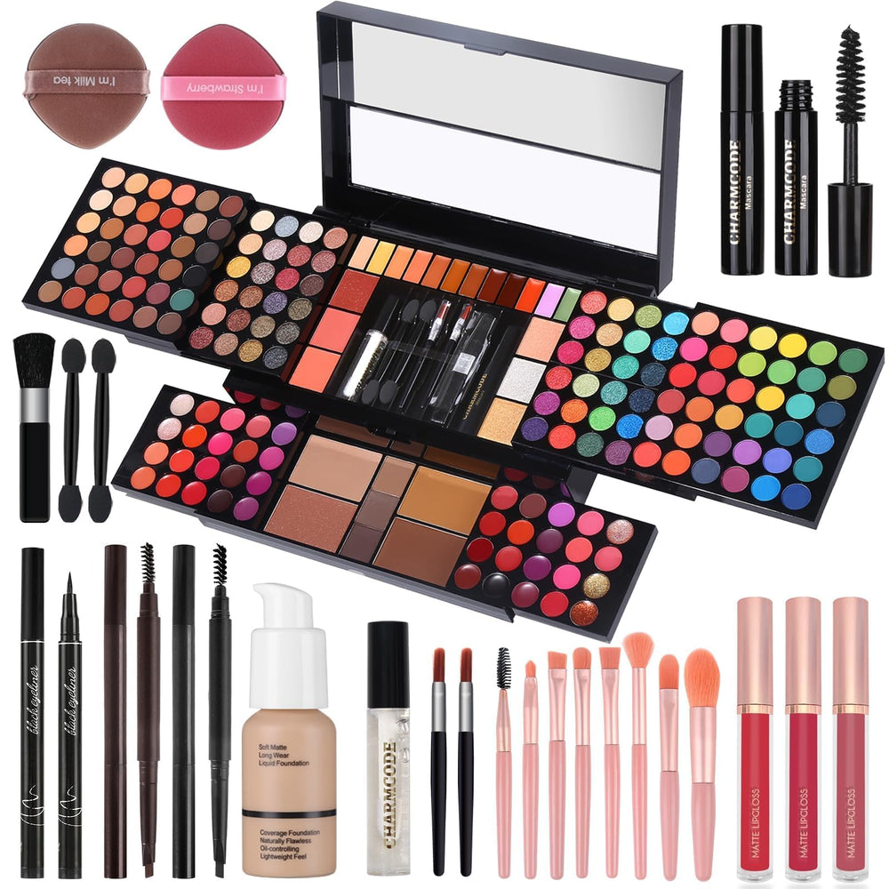 Charmcode professional makeup kit case open reveals a complete on-the-go palette collection