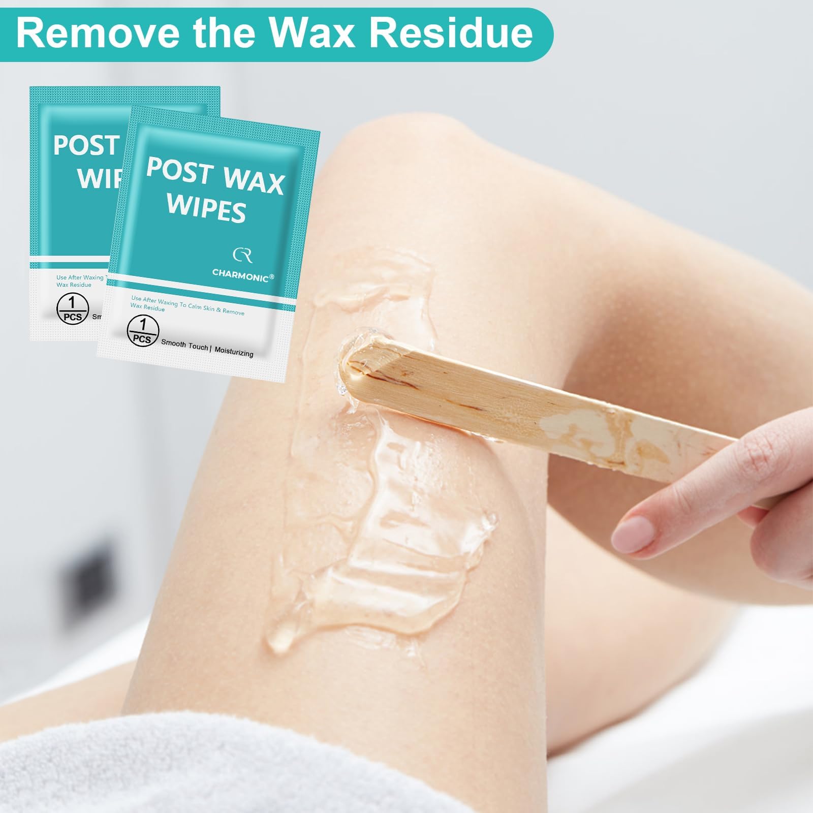 Charmonic post-wax wipes leave skin soft and refreshed after application