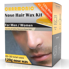 Charmonic nose wax kit packaging highlights 120g wax and 20 uses for longevity.
