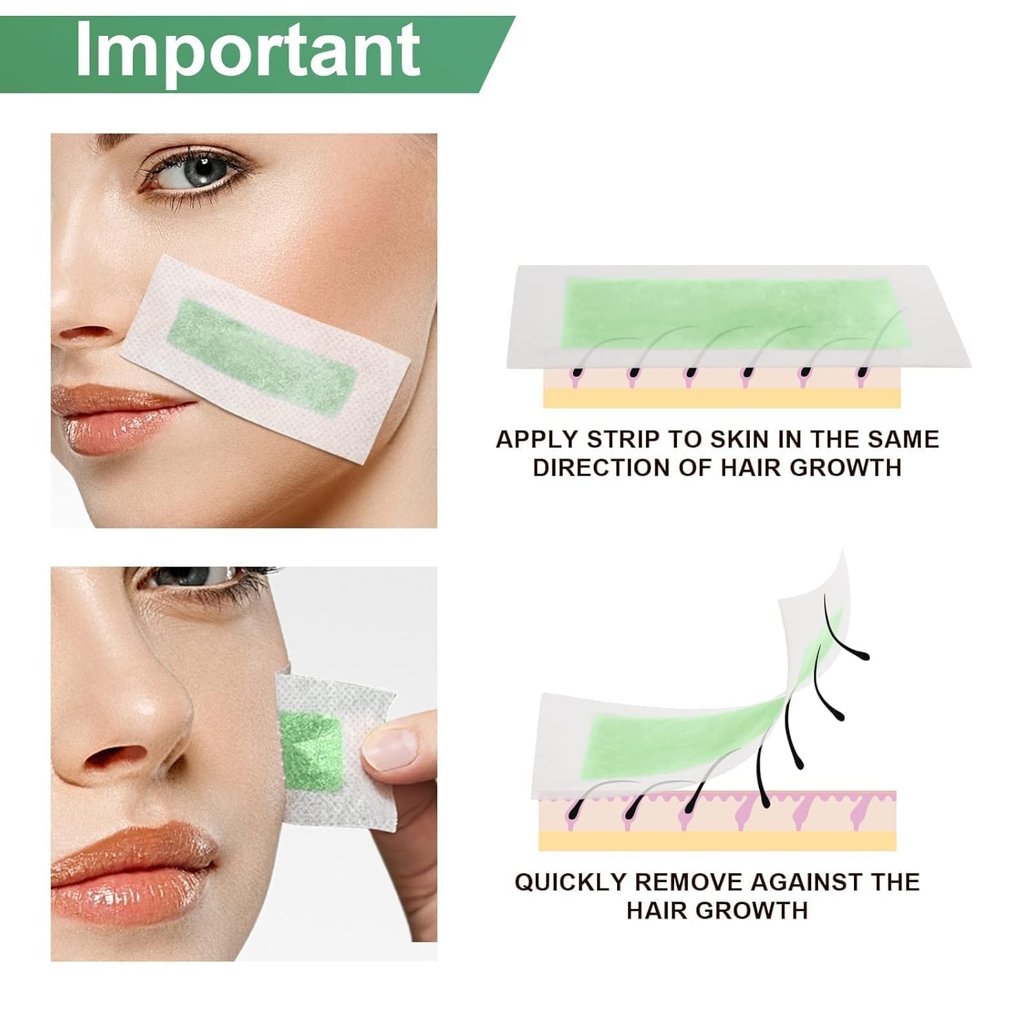 Charmonic facial wax strips application direction demonstrating simple steps