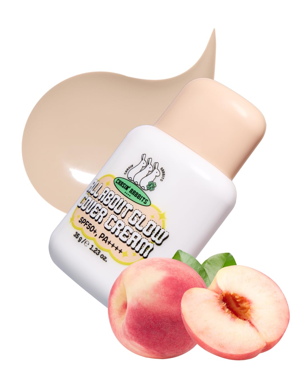 CHASIN' RABBITS All About Glow Cover Cream tube swatch showing radiant, even-toned glow.
