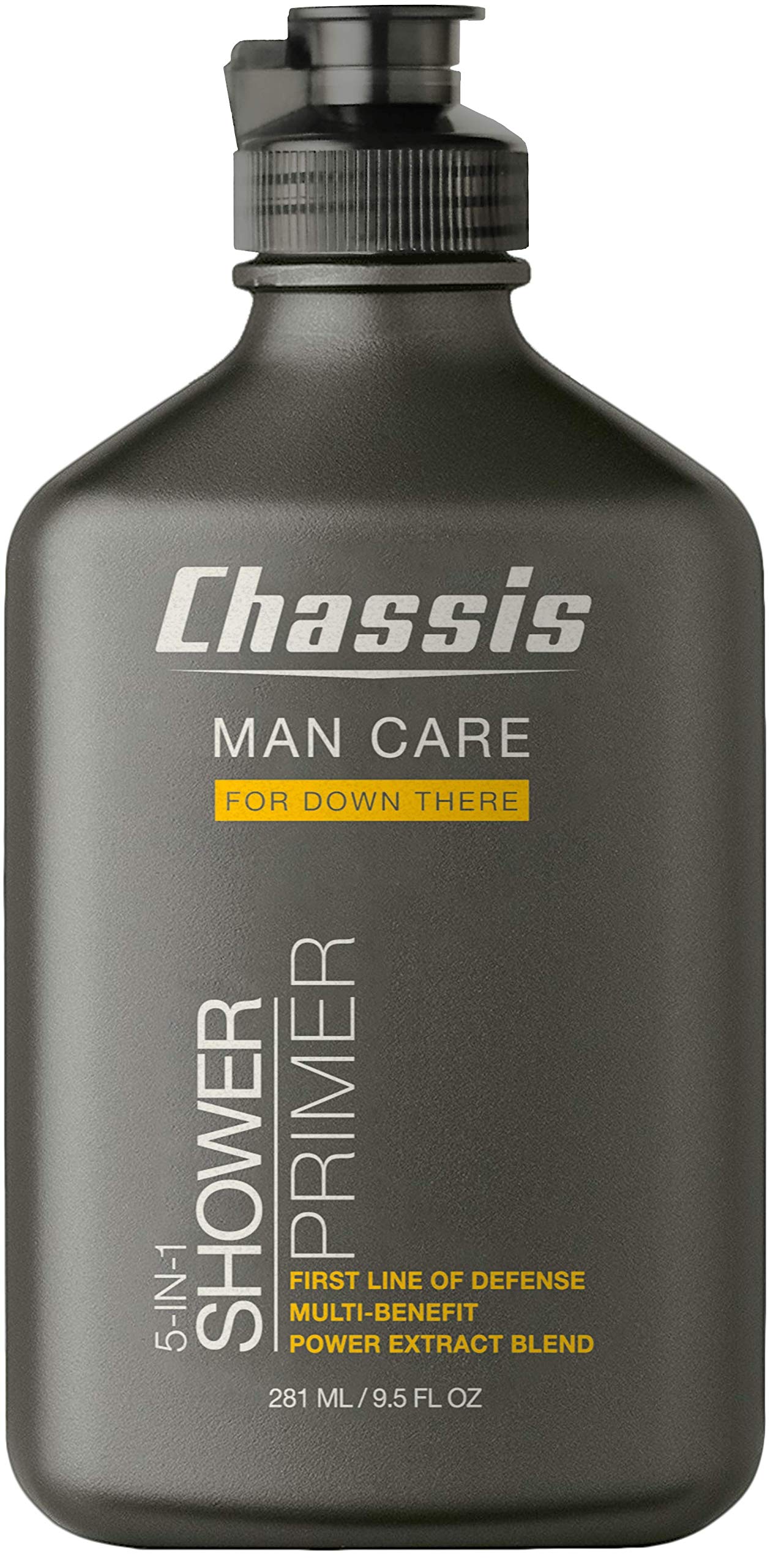 Chassis 5-in-1 Shower Primer bottle pour for quick, cooling cleanse and odor control.