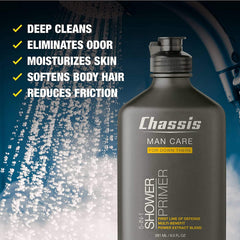 Chassis deep-cleansing bodywash lather ready for refreshing, thorough cleanse.